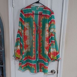 Violet Kay Flourish Kimono Shear Bell Bottom Sleeve Cover Up